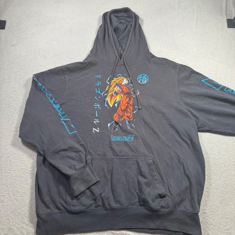 Dragon Ball Z Hoodie Mens 2XL Charcoal Grey Good Super Saiyan 3‎ Goku Graphic